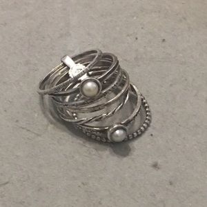 Silpada: Stacked pearl and sterling silver band.